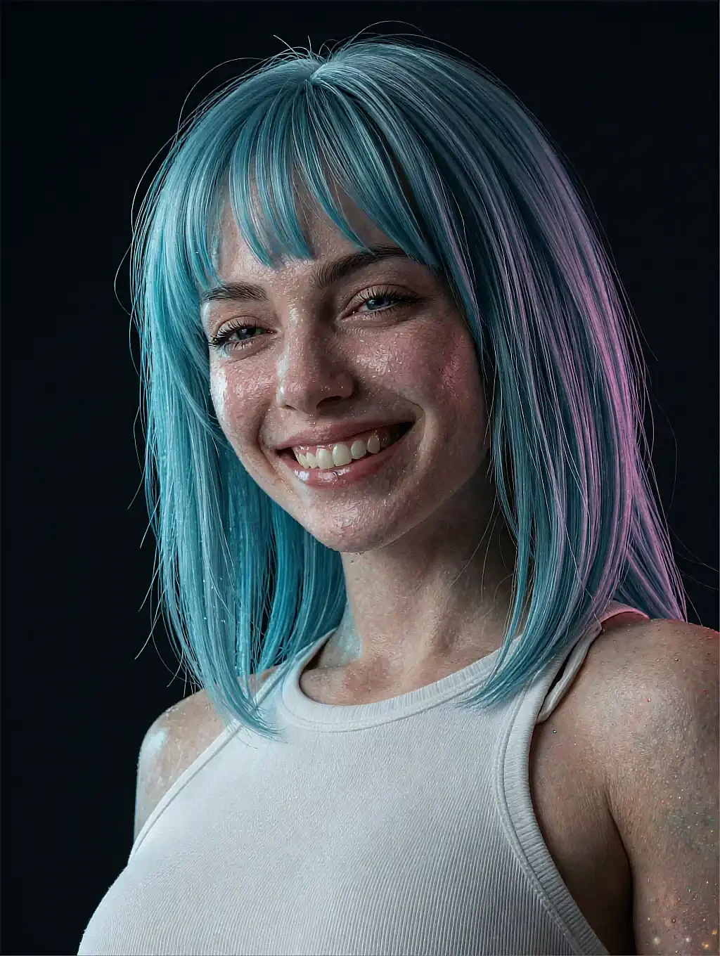 Fictional AI character featured on the second landing page, on a balcony